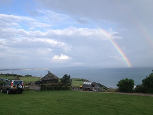 Up above the sea and houses 